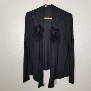 Gibson Black Open Front Embellished LS Wrap Sz L